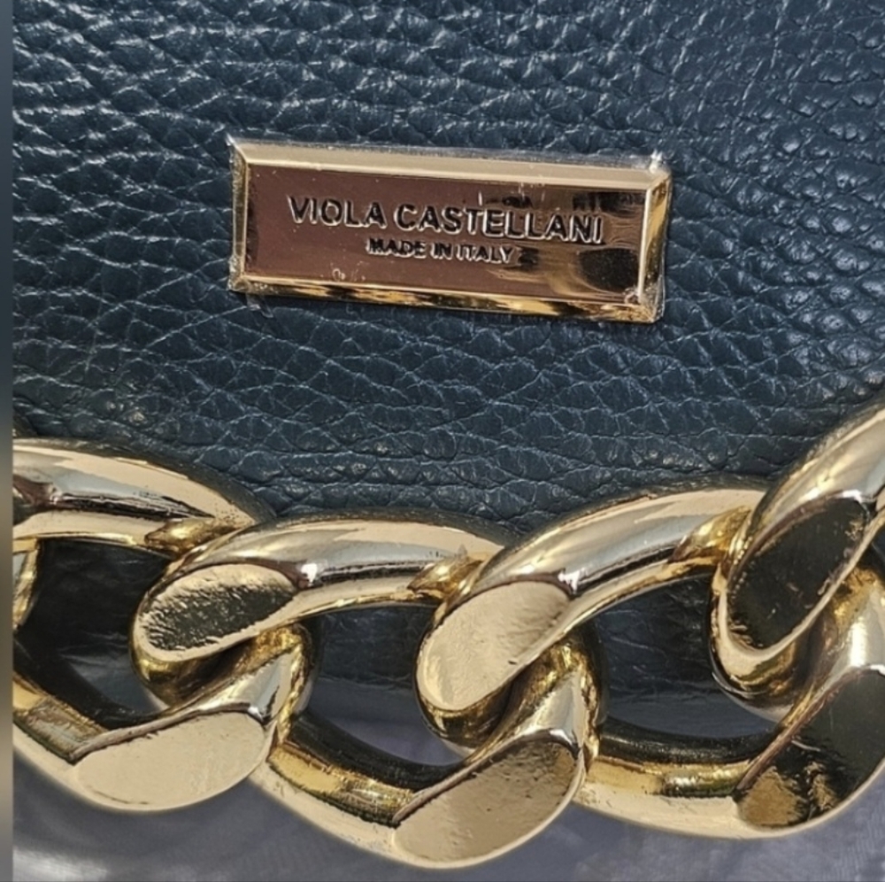 Viola Castellani Teal Satchel Two Way Carry Made in Italy - Picture 6 of 12